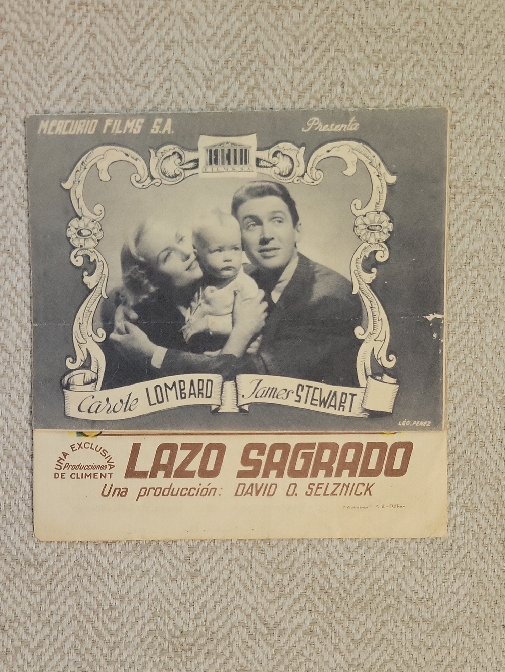 Vintage 1944 Movie Flyer Prospecto Lazo Sagrado James Stewart Carole Lombard